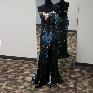 Alyce, strapless, sequins, black/blue, size 2